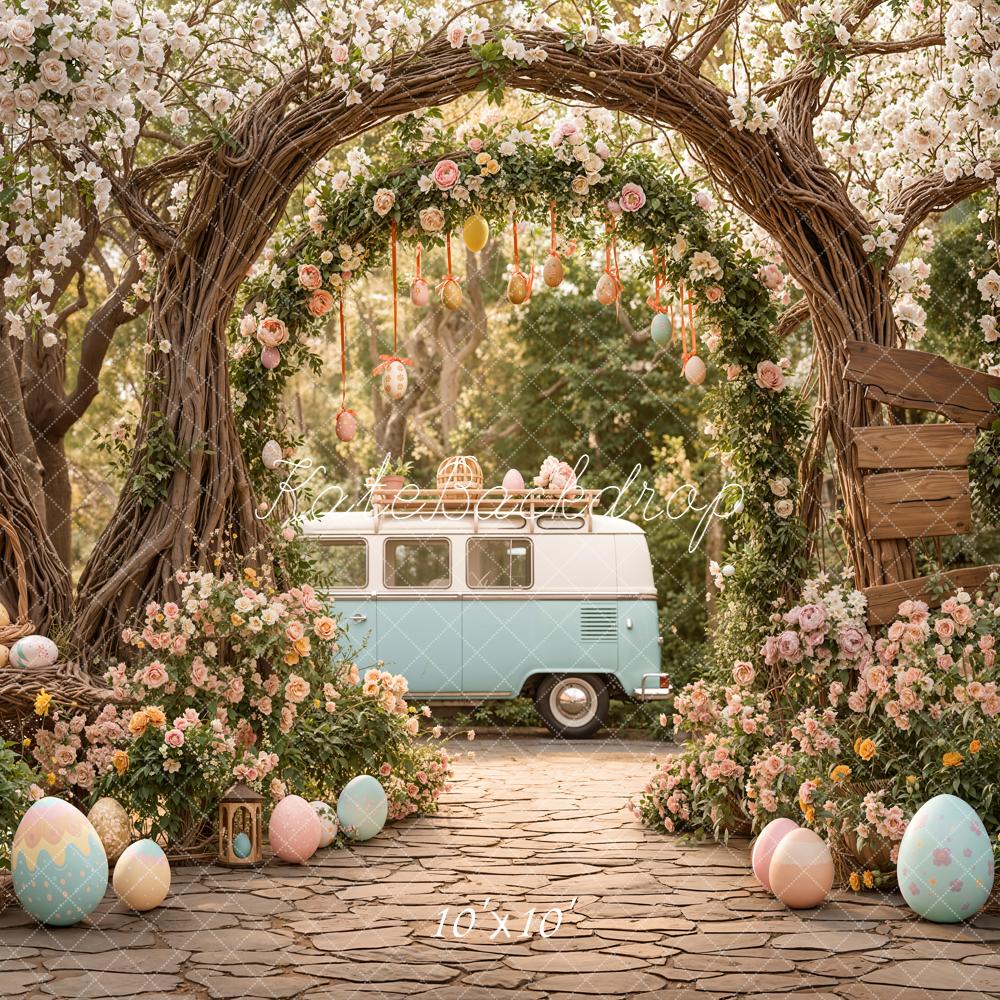 Kate Easter Bunny Floral Arch Eggs Vintage Van Backdrop Designed by Emetselch - Image 7