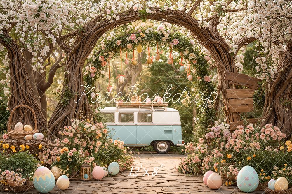 Kate Easter Bunny Floral Arch Eggs Vintage Van Backdrop Designed by Emetselch - Image 8