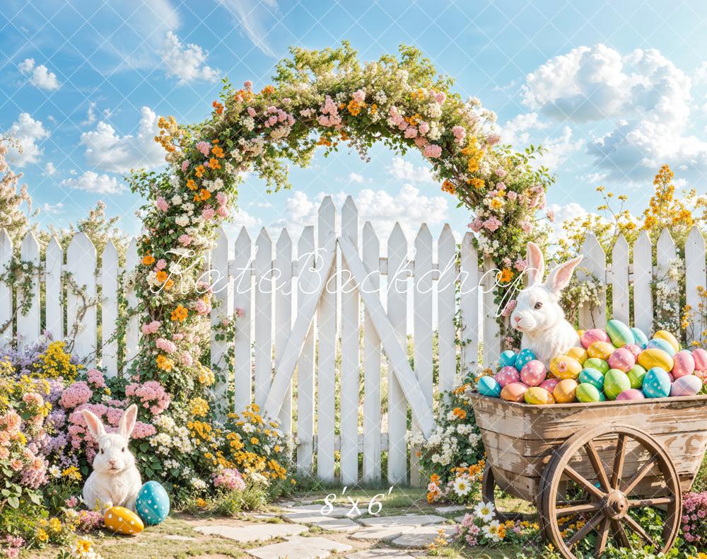 Kate Easter Bunny Floral Arch Fence Fleece Backdrop Designed by Emetselch - Image 2