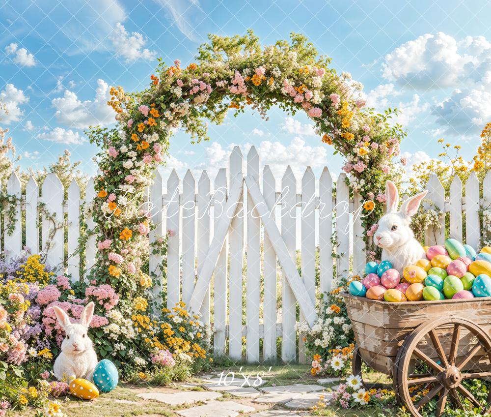 Kate Easter Bunny Floral Arch Fence Fleece Backdrop Designed by Emetselch - Image 3