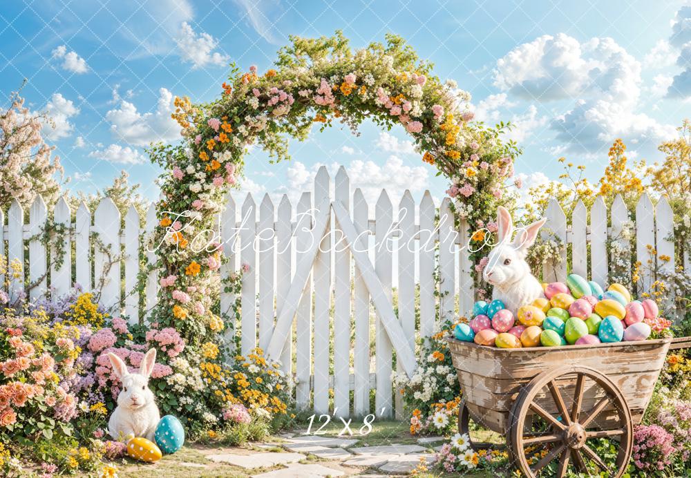 Kate Easter Bunny Floral Arch Fence Fleece Backdrop Designed by Emetselch - Image 4