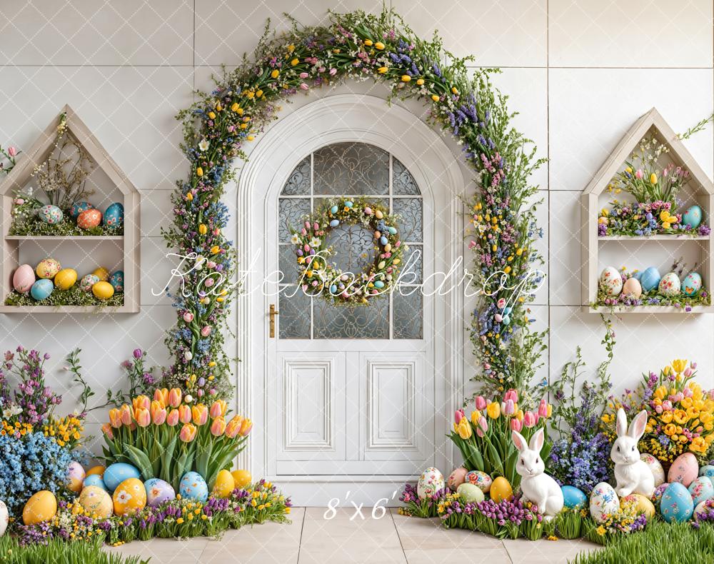 Kate Easter Bunny Floral Arch Fleece Backdrop Designed by Emetselch - Image 2