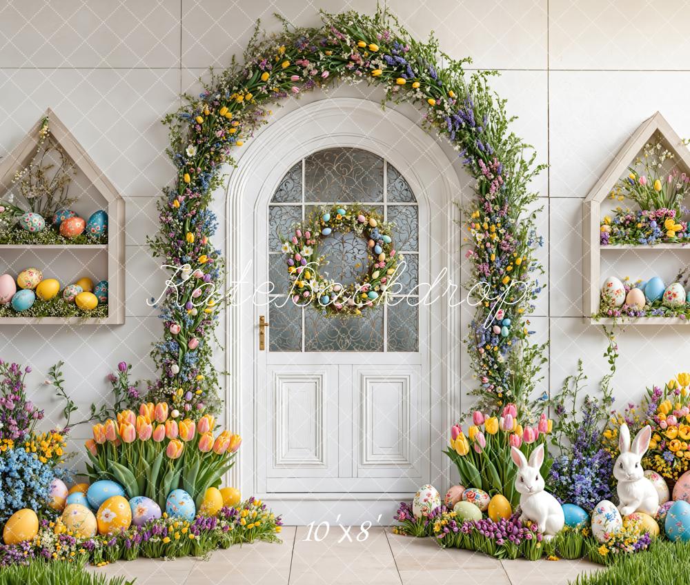 Kate Easter Bunny Floral Arch Fleece Backdrop Designed by Emetselch - Image 3
