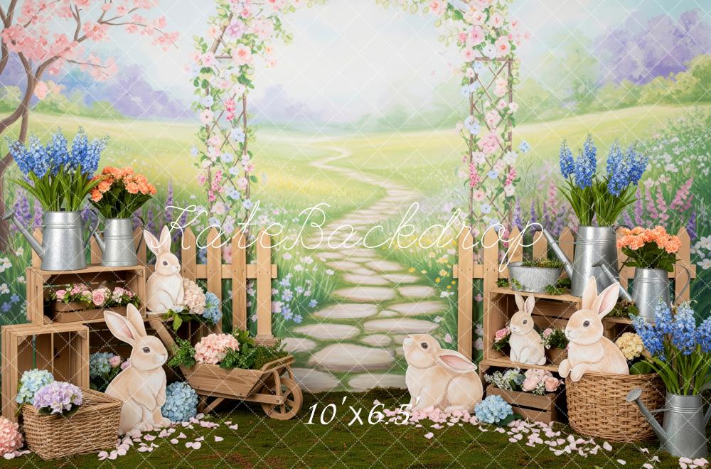Kate Easter Bunny Floral Arch Garden Fleece Backdrop Designed by Patty Robert - Image 2