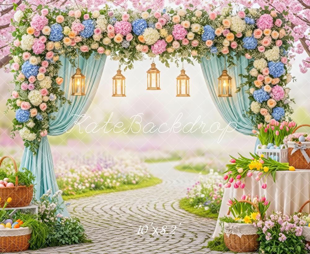 Kate Easter Bunny Floral Arch Lanterns Fleece Backdrop Designed by Patty Robert - Image 3