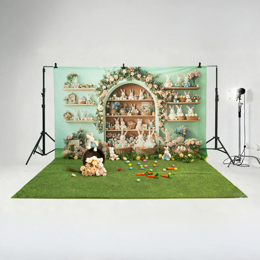 Kate Easter Bunny Floral Arch Shelves Backdrop Designed by Emetselch - Image 6