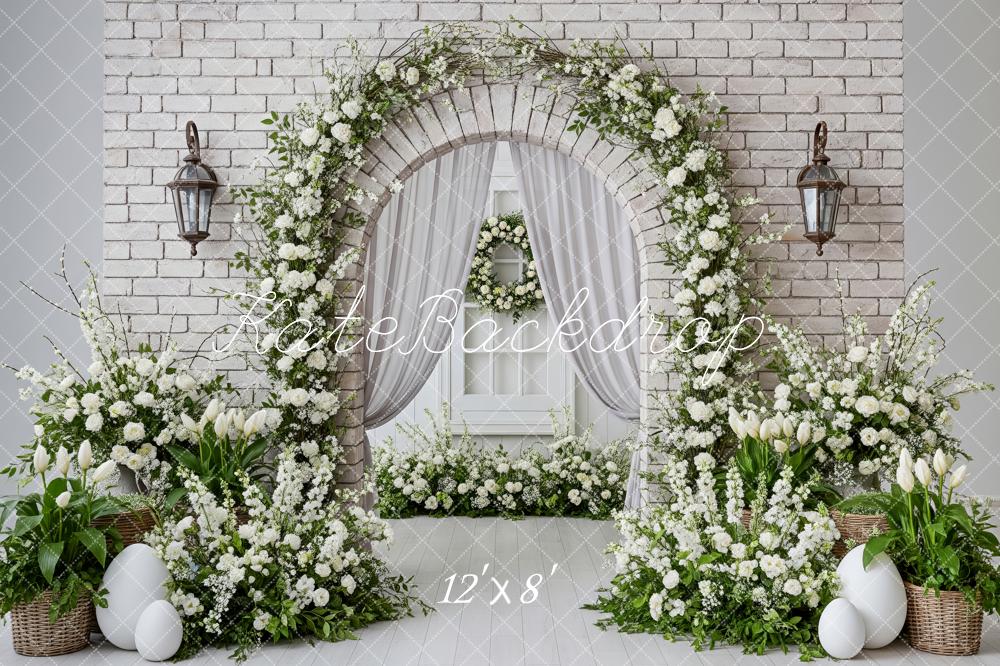 Kate Easter Bunny Floral Arch White Eggs Fleece Backdrop Designed by Patty Robert - Image 4