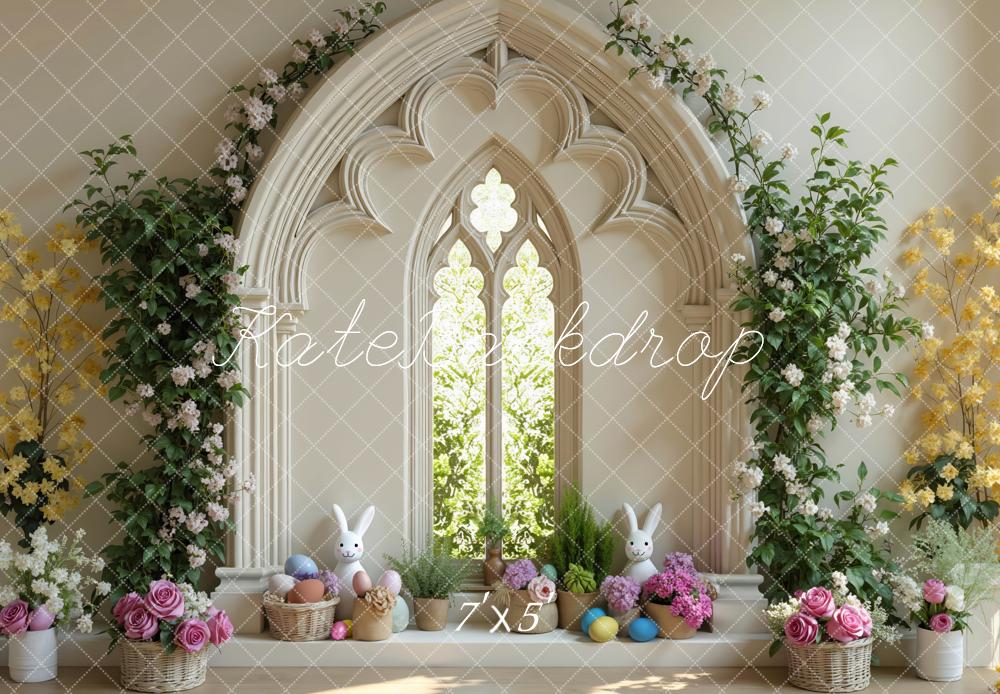 Kate Easter Bunny Floral Arch Window Backdrop Designed by Mini MakeBelieve