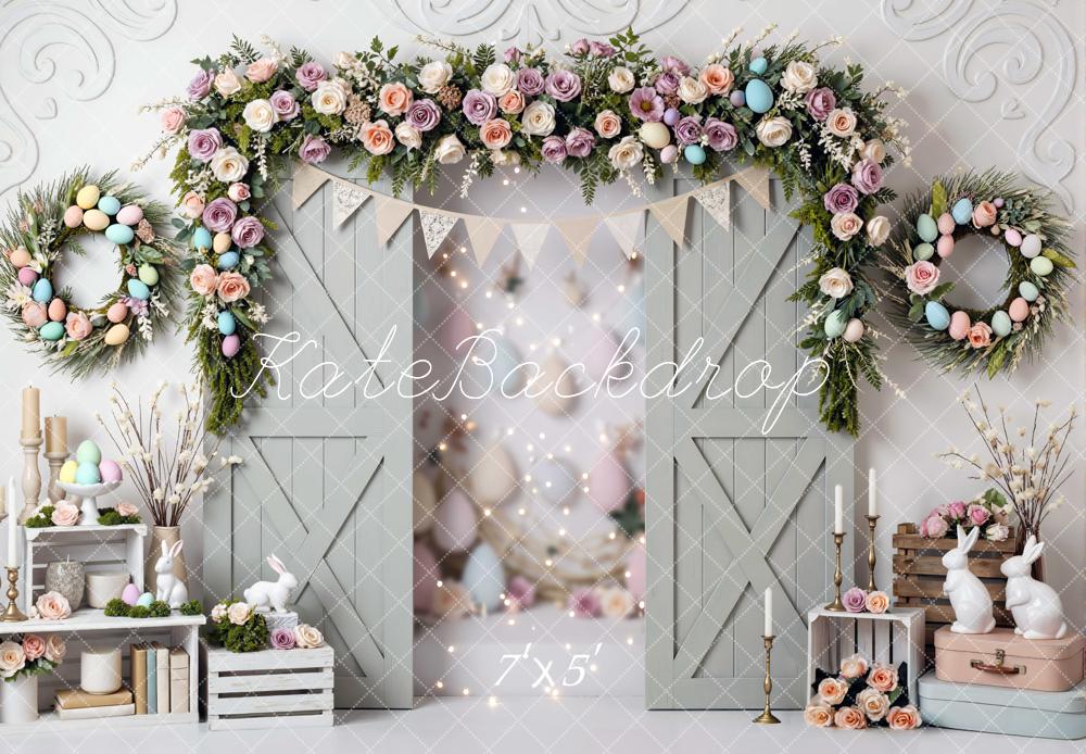 Kate Easter Bunny Floral Barn Door Pastel Backdrop Designed by Mini MakeBelieve