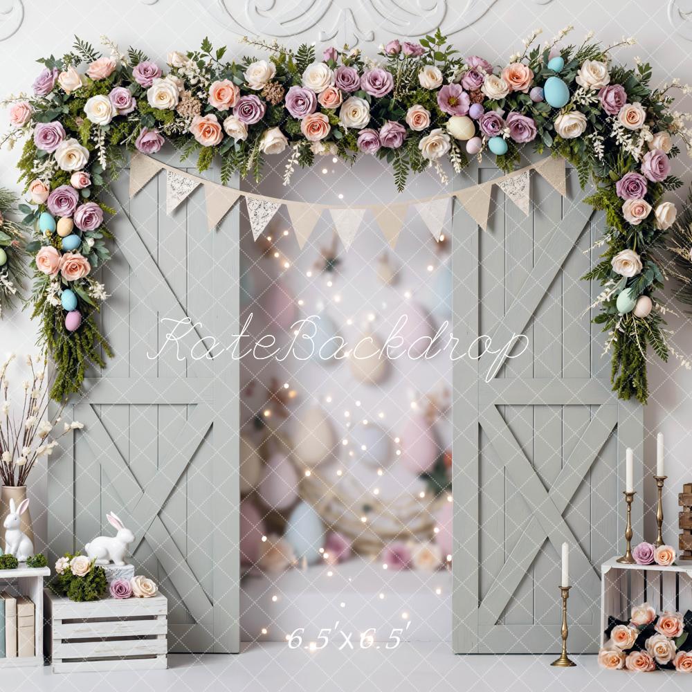 Kate Easter Bunny Floral Barn Door Pastel Backdrop Designed by Mini MakeBelieve - Image 2