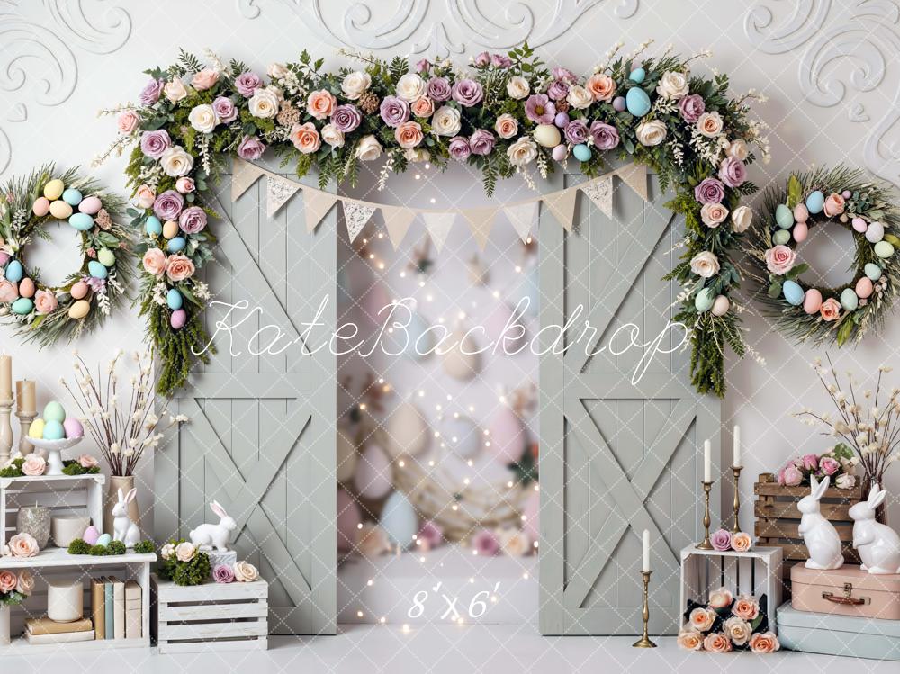 Kate Easter Bunny Floral Barn Door Pastel Backdrop Designed by Mini MakeBelieve - Image 3