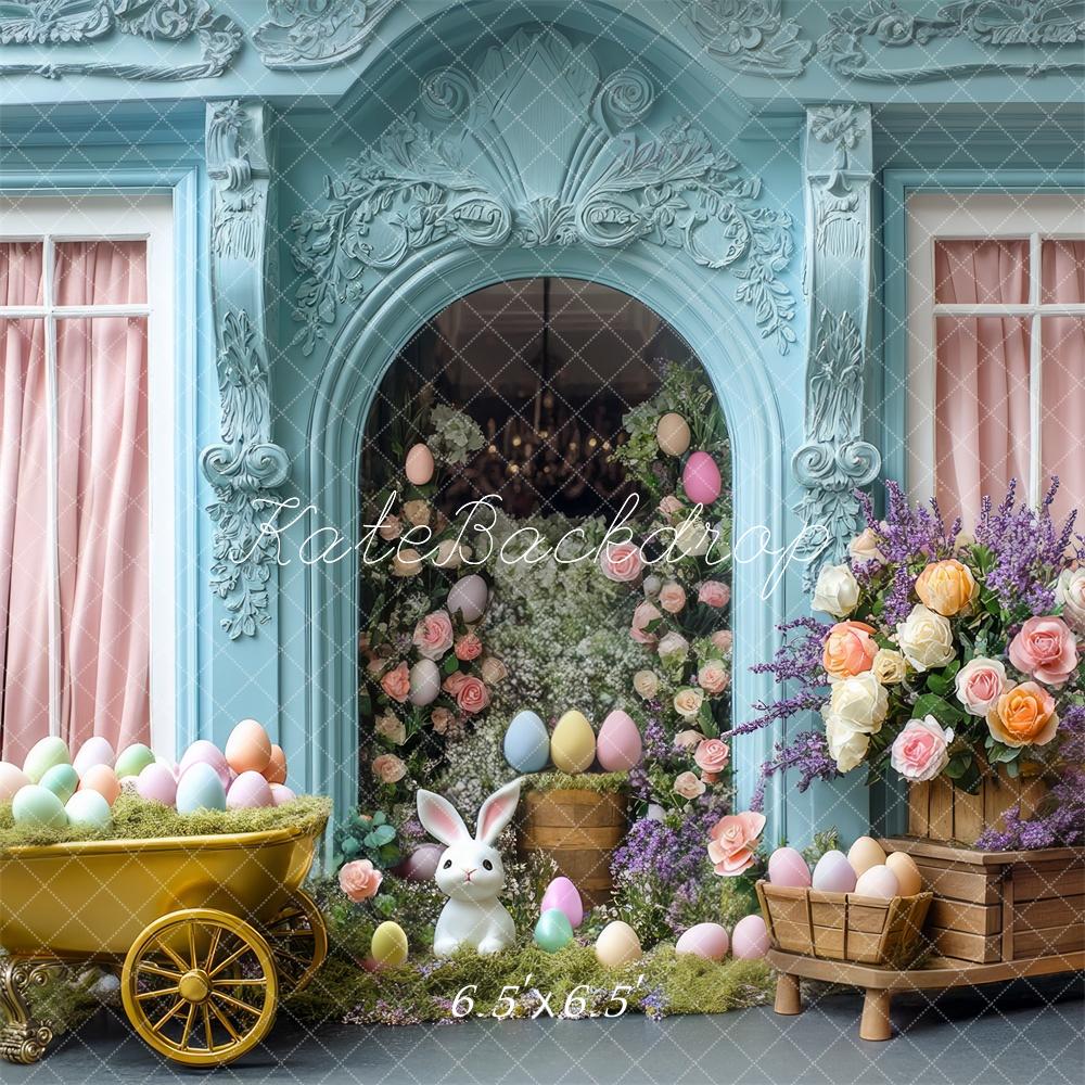 Kate Easter Bunny Floral Blue Backdrop Designed by Mini MakeBelieve - Image 2