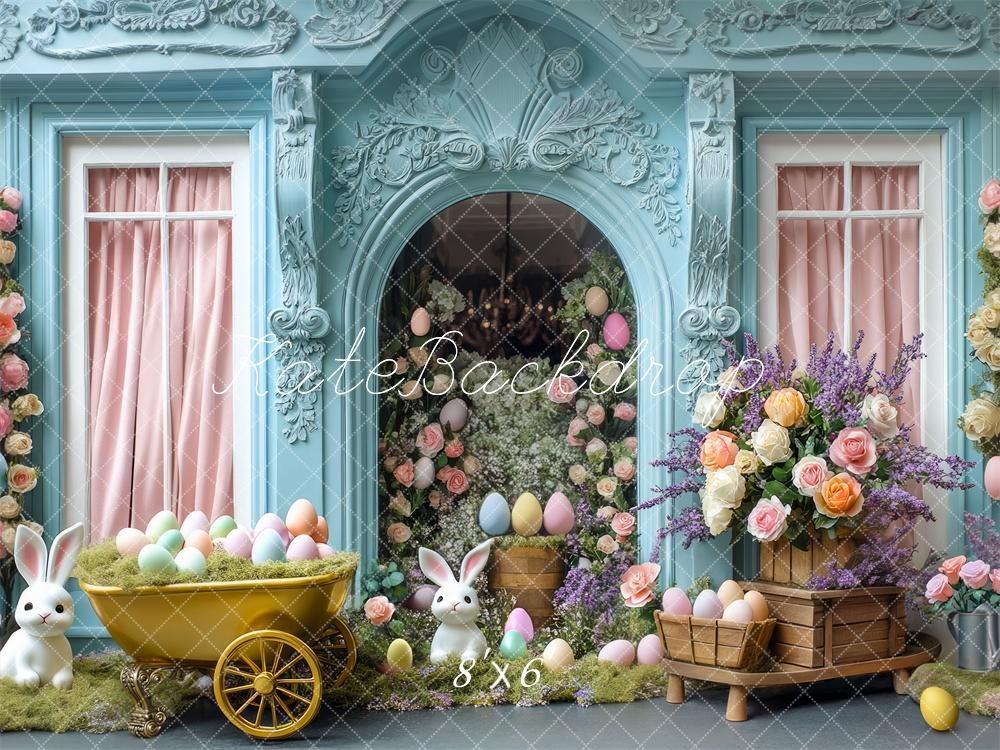 Kate Easter Bunny Floral Blue Backdrop Designed by Mini MakeBelieve - Image 3