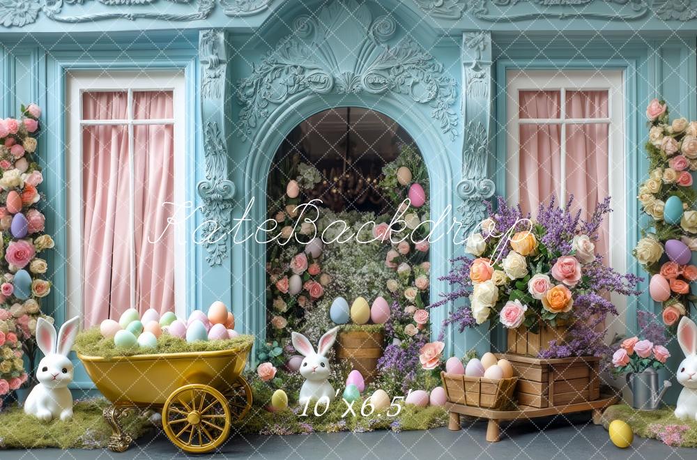 Kate Easter Bunny Floral Blue Backdrop Designed by Mini MakeBelieve - Image 4
