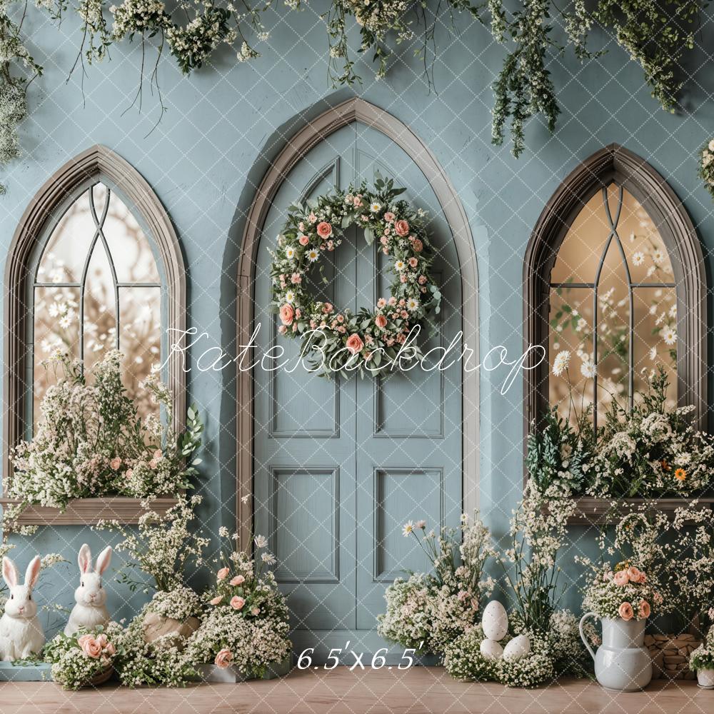 Kate Easter Bunny Floral Blue Door Backdrop Designed by Emetselch - Image 2