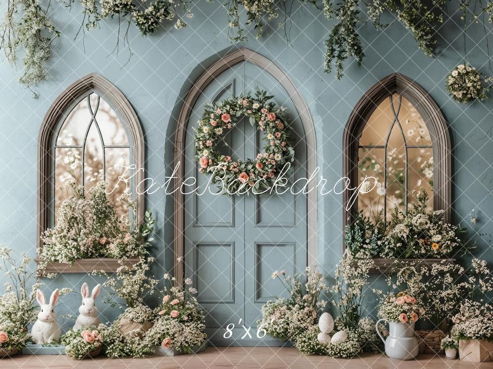 Kate Easter Bunny Floral Blue Door Backdrop Designed by Emetselch - Image 3