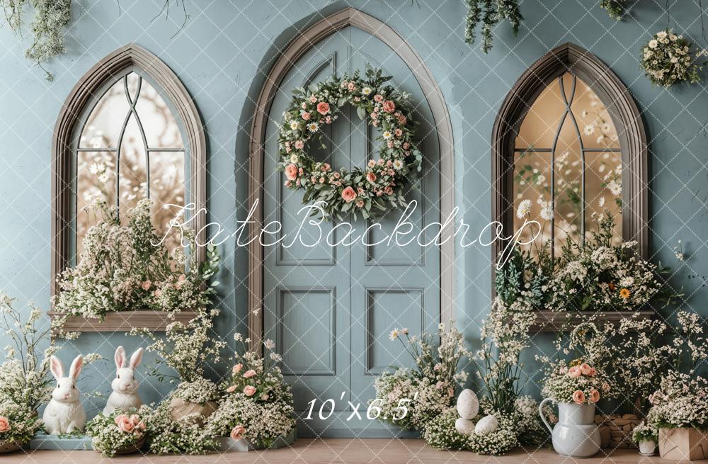 Kate Easter Bunny Floral Blue Door Backdrop Designed by Emetselch - Image 4