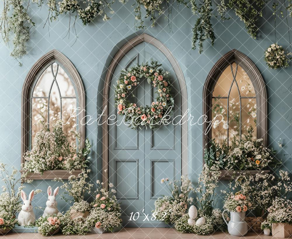 Kate Easter Bunny Floral Blue Door Backdrop Designed by Emetselch - Image 5
