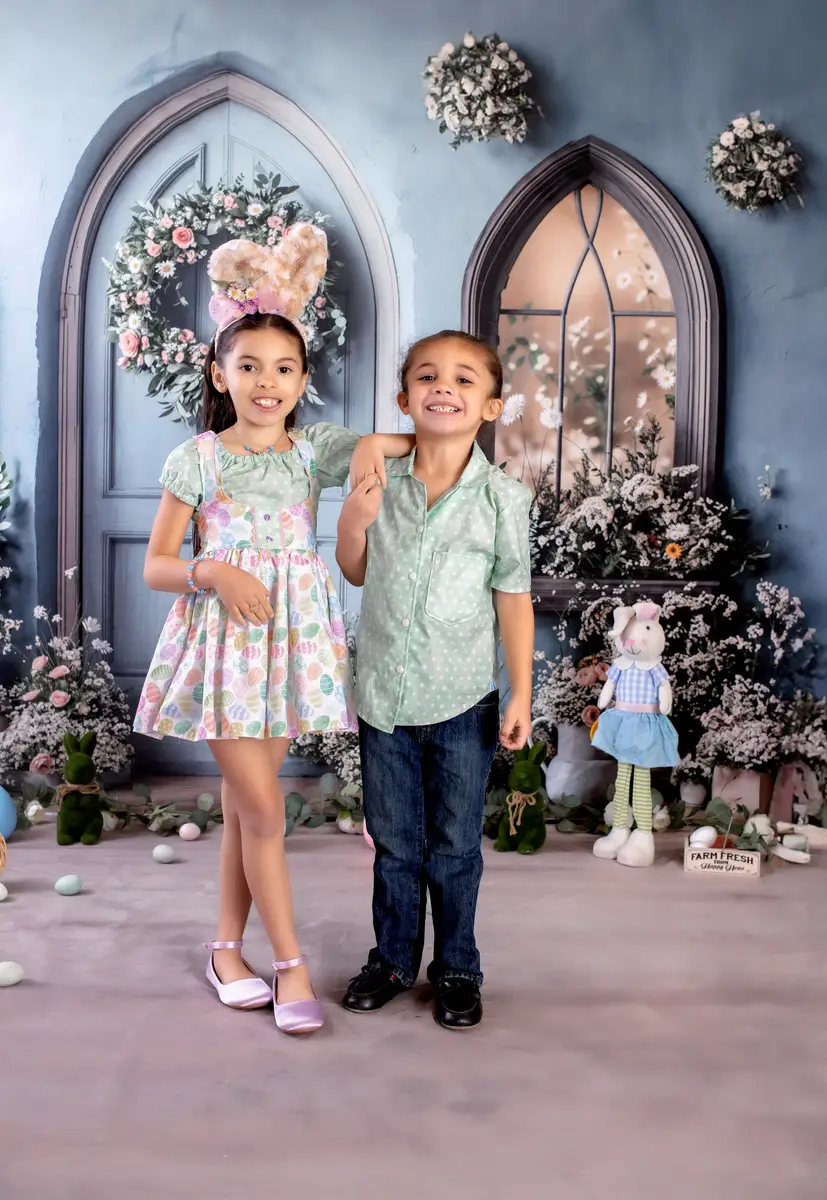 Kate Easter Bunny Floral Blue Door Backdrop+Neutral Wood Floor Backdrop - Image 2