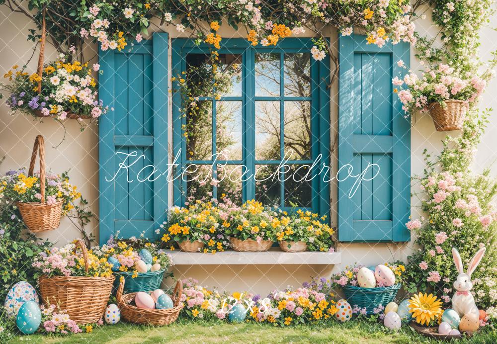 Kate Easter Bunny Floral Blue Window Backdrop Designed by Emetselch - Image 7