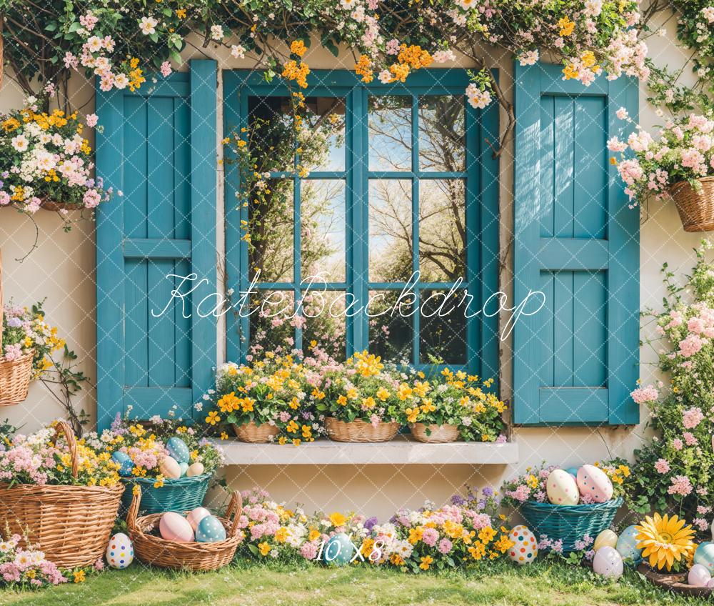 Kate Easter Bunny Floral Blue Window Backdrop Designed by Emetselch - Image 8