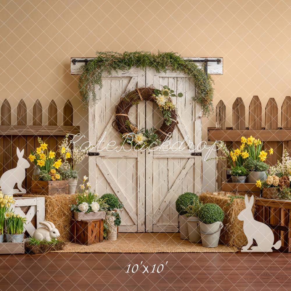 Kate Easter Bunny Floral Crates Barn Door Backdrop Designed by Emetselch - Image 2