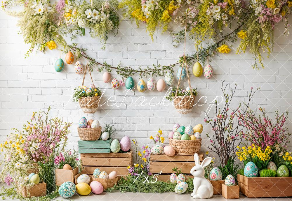 Kate Easter Bunny Floral Egg Rustic Backdrop Designed by Emetselch - Image 2