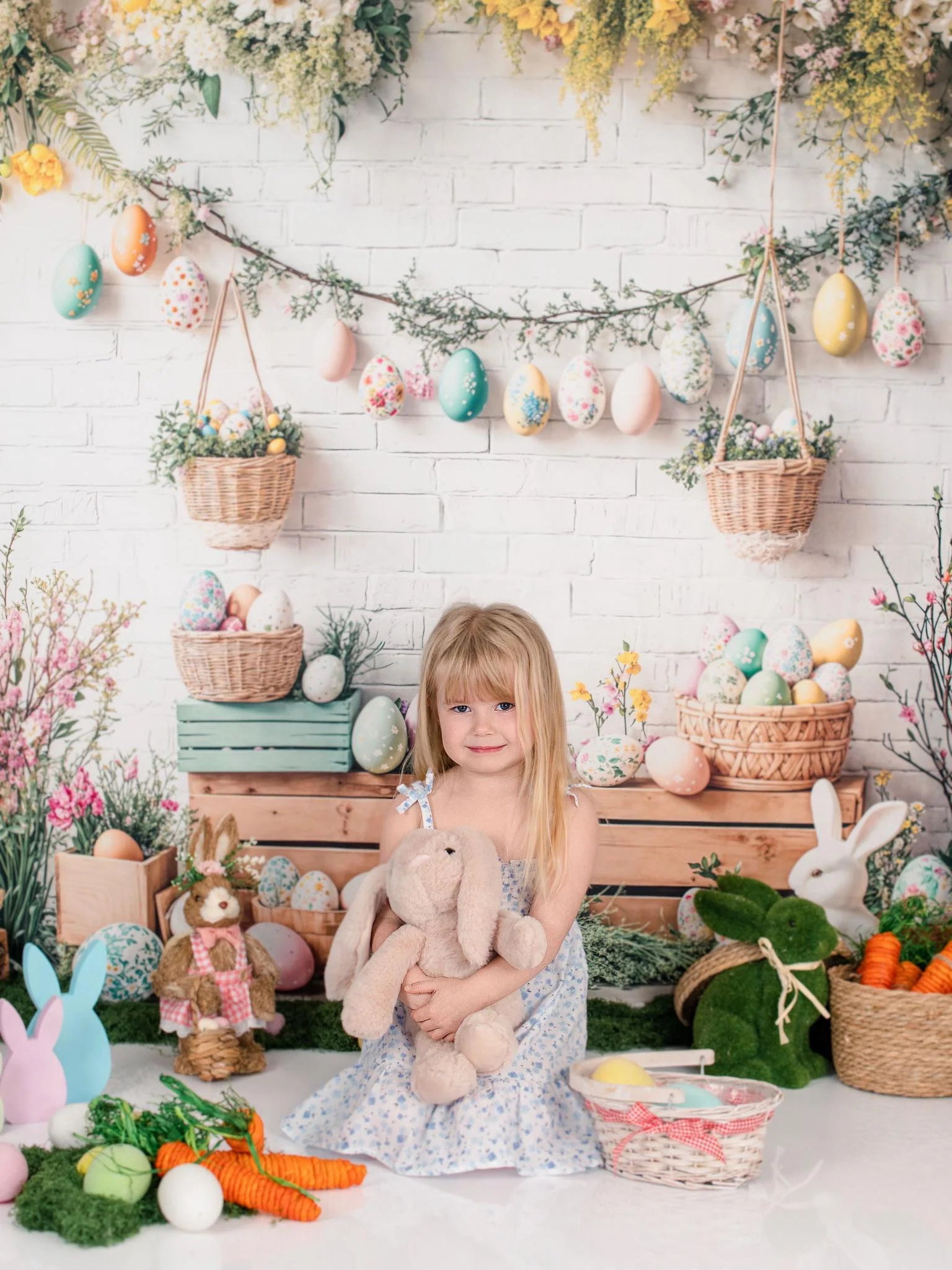 Kate Easter Bunny Floral Egg Rustic Backdrop Designed by Emetselch - Image 4