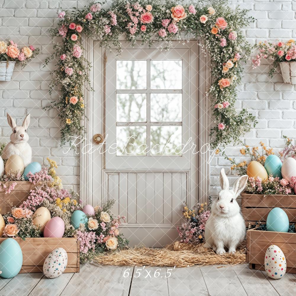 Kate Easter Bunny Floral Egg White Door Backdrop Designed by Emetselch - Image 2