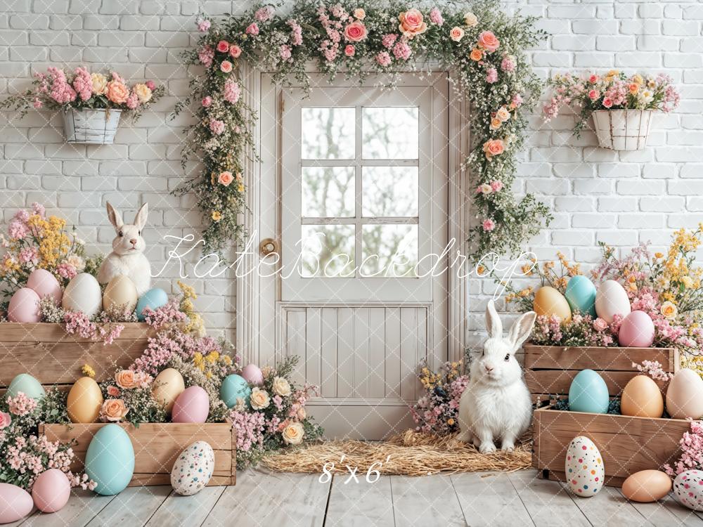 Kate Easter Bunny Floral Egg White Door Backdrop Designed by Emetselch - Image 3