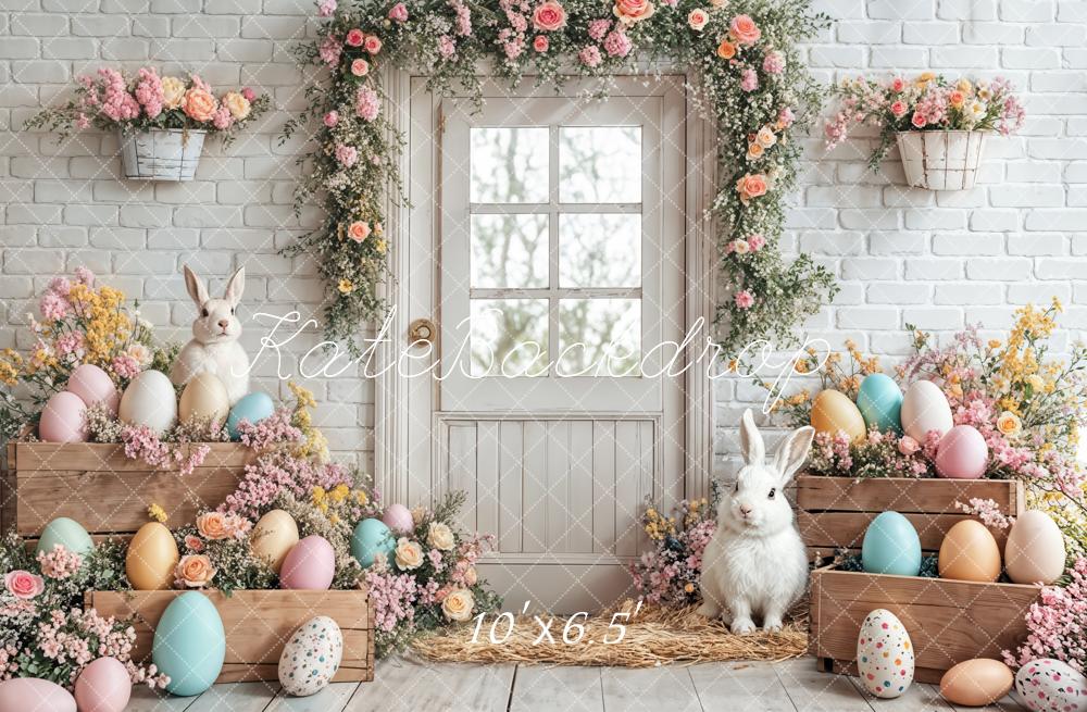 Kate Easter Bunny Floral Egg White Door Backdrop Designed by Emetselch - Image 4