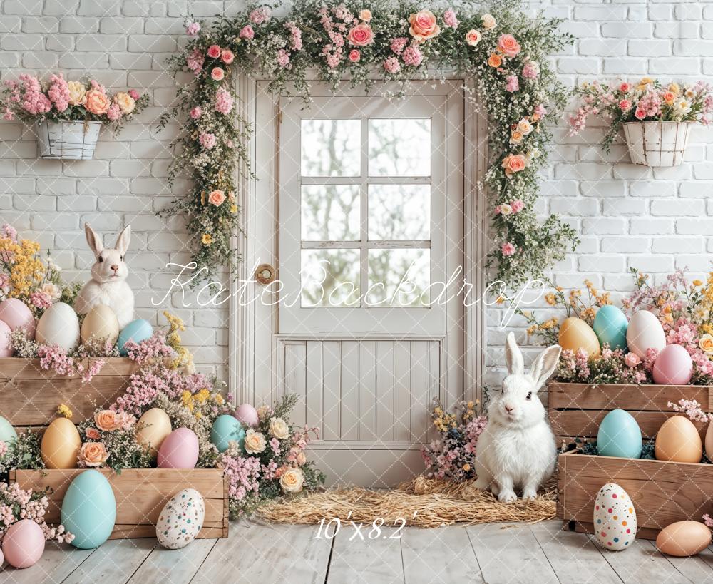 Kate Easter Bunny Floral Egg White Door Backdrop Designed by Emetselch - Image 5