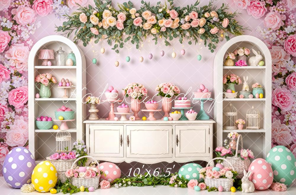 Kate Easter Bunny Garland Eggs Pink Fleece Backdrop Designed by Patty Robert - Image 2