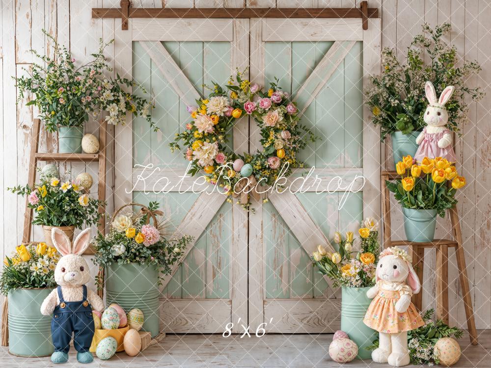 Kate Easter Bunny Floral Eggs Rustic Barn Backdrop Designed by Emetselch - Image 3
