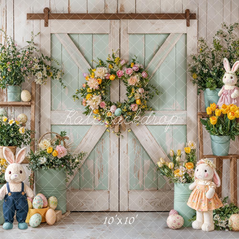 Kate Easter Bunny Floral Eggs Rustic Barn Backdrop Designed by Emetselch - Image 7