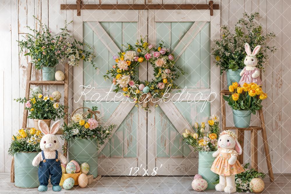 Kate Easter Bunny Floral Eggs Rustic Barn Backdrop Designed by Emetselch - Image 8