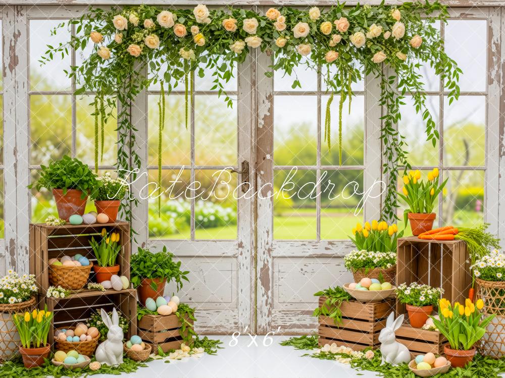 Kate Easter Bunny Floral Eggs Rustic Window Backdrop Designed by Patty Robert - Image 3