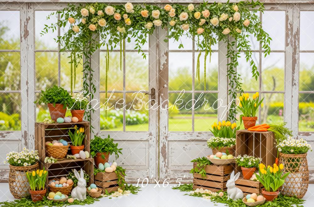 Kate Easter Bunny Floral Eggs Rustic Window Backdrop Designed by Patty Robert - Image 4