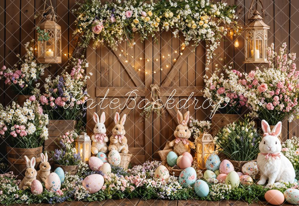 Kate Easter Bunny Floral Eggs Wood Backdrop Designed by Emetselch - Image 2