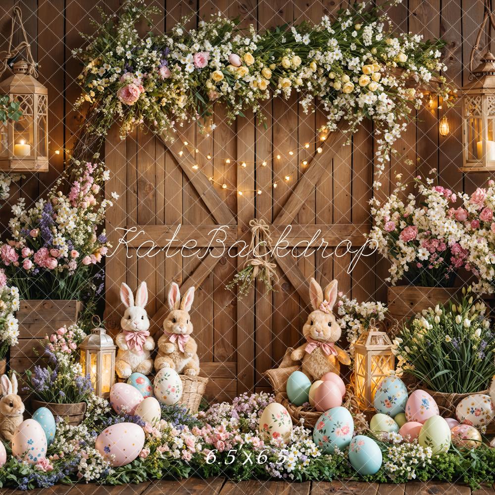 Kate Easter Bunny Floral Eggs Wood Backdrop Designed by Emetselch - Image 4