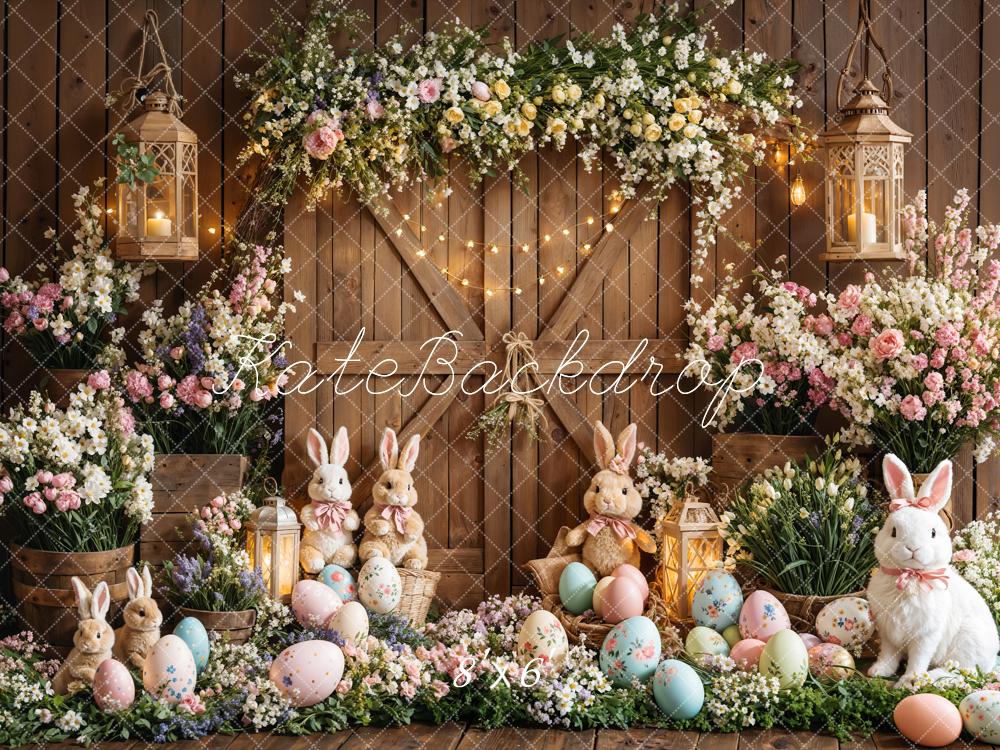 Kate Easter Bunny Floral Eggs Wood Backdrop Designed by Emetselch - Image 5