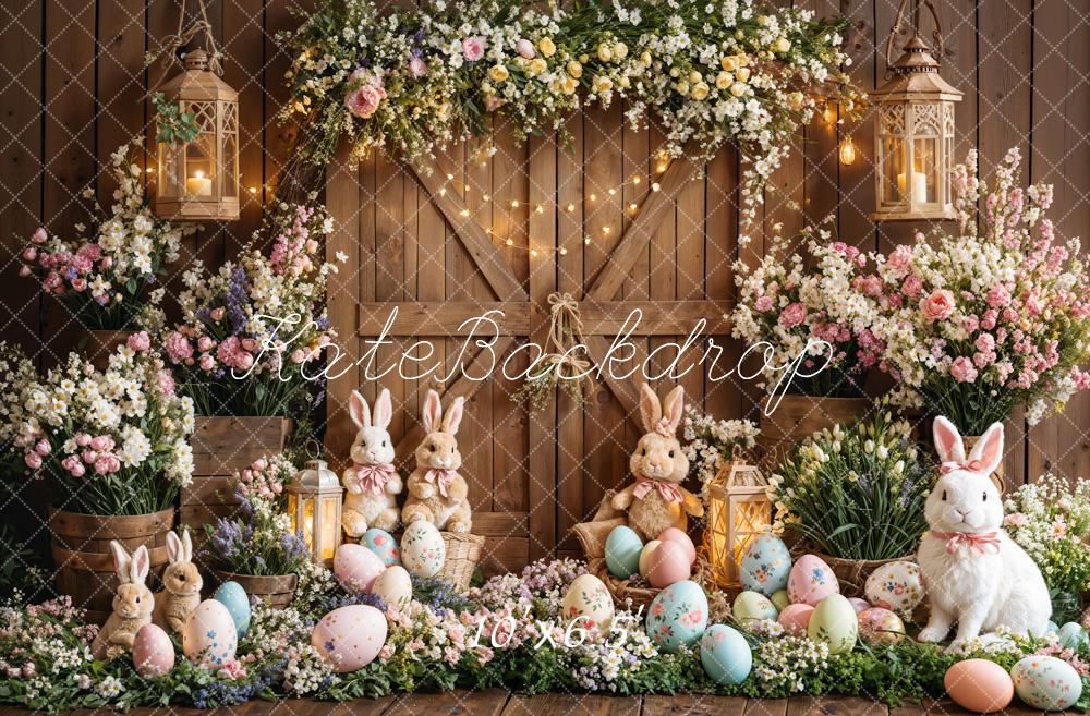 Kate Easter Bunny Floral Eggs Wood Backdrop Designed by Emetselch - Image 6