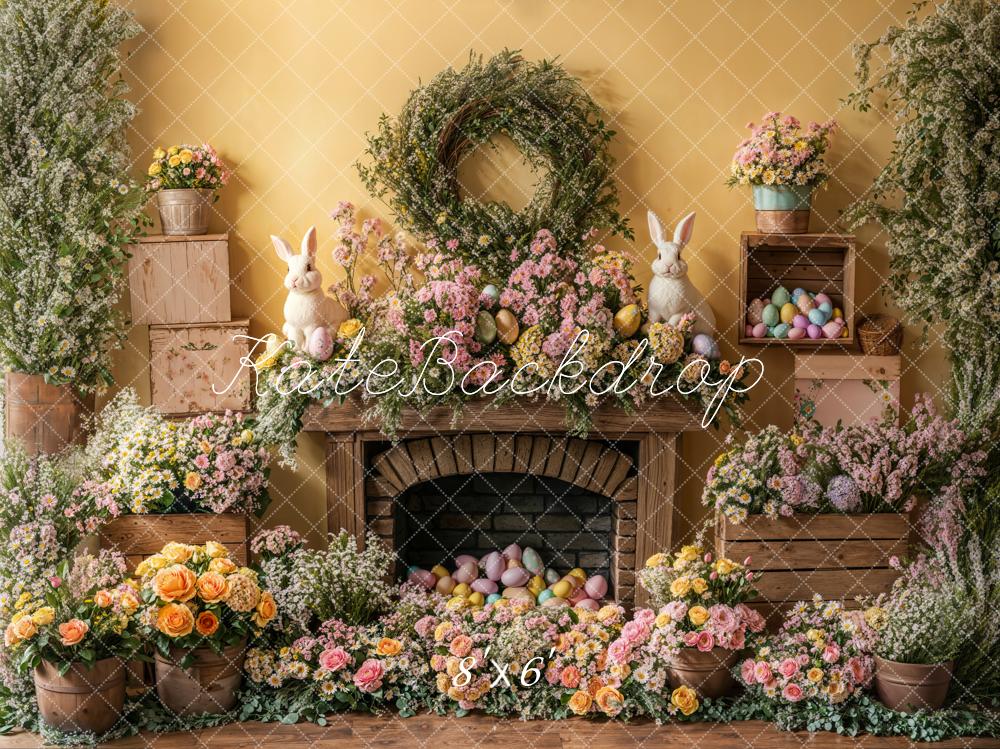 Kate Easter Bunny Floral Fireplace Fleece Backdrop Designed by Emetselch - Image 4