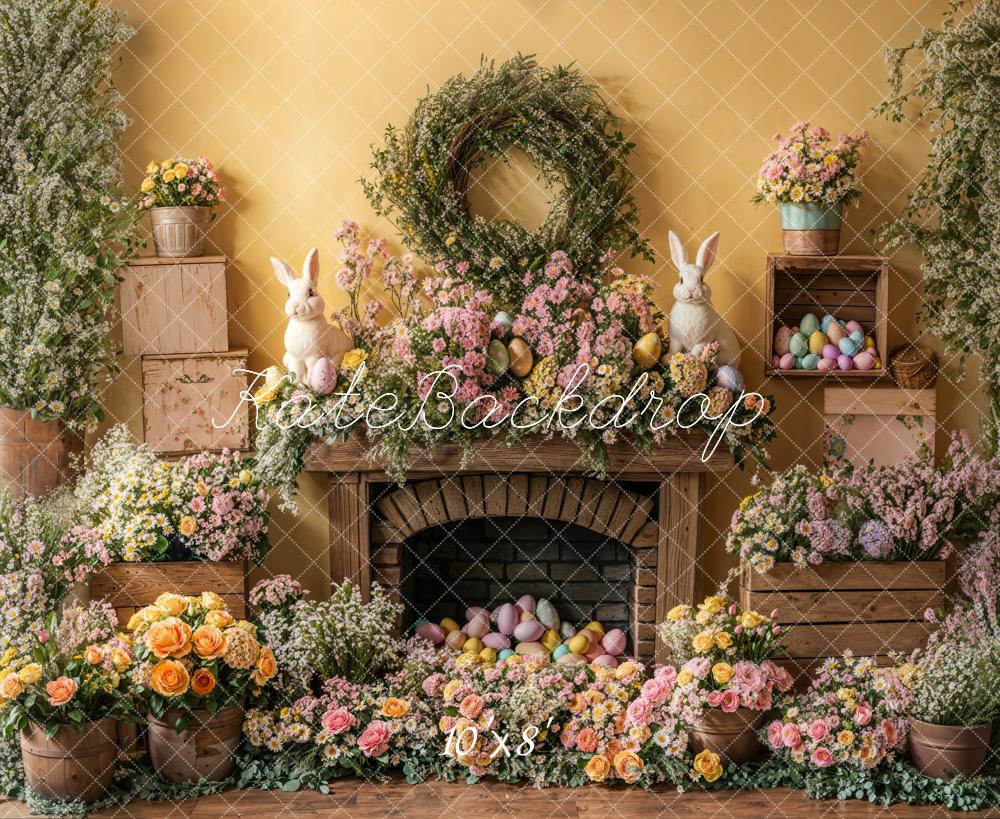 Kate Easter Bunny Floral Fireplace Fleece Backdrop Designed by Emetselch - Image 5