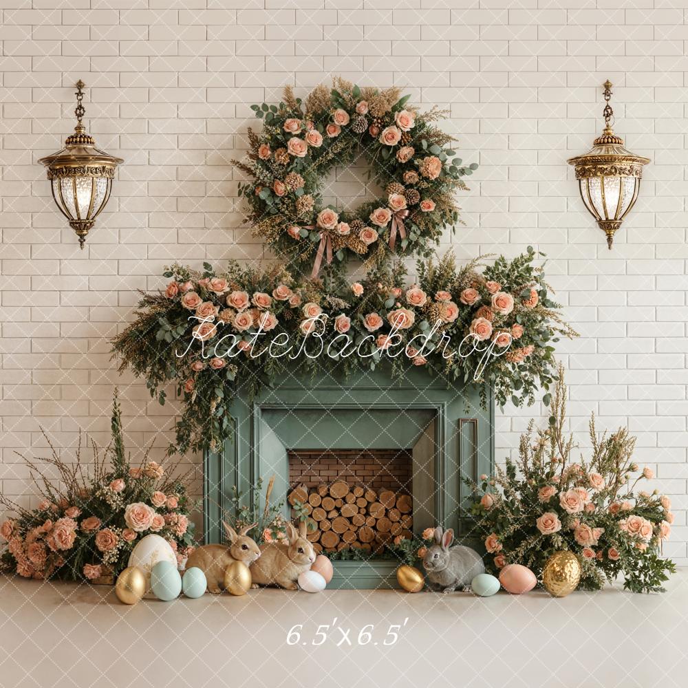 Kate Easter Bunny Floral Fireplace Pastel Eggs Backdrop Designed by Emstselch - Image 2