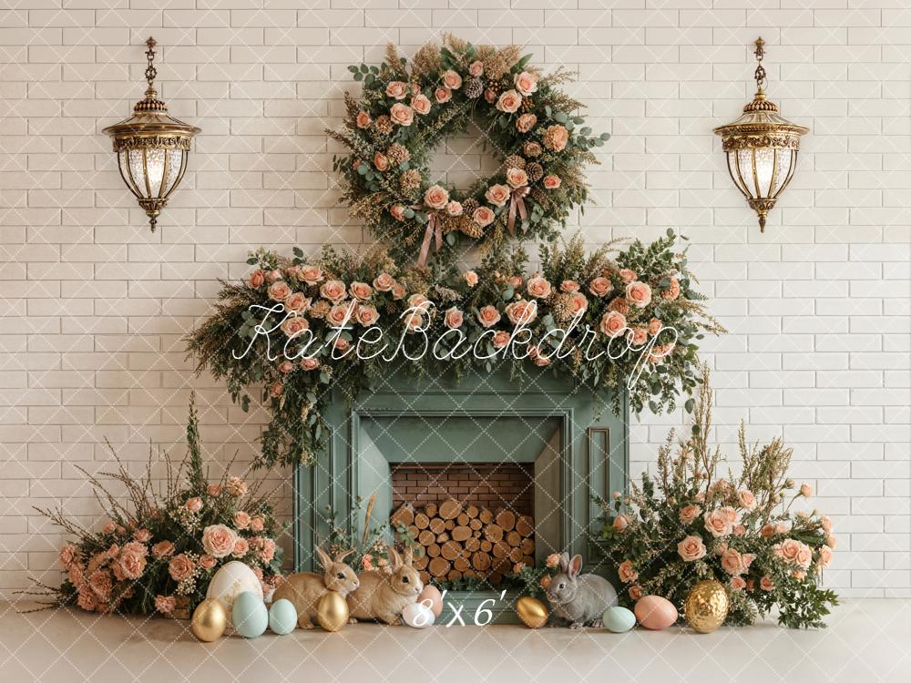 Kate Easter Bunny Floral Fireplace Pastel Eggs Backdrop Designed by Emstselch - Image 3