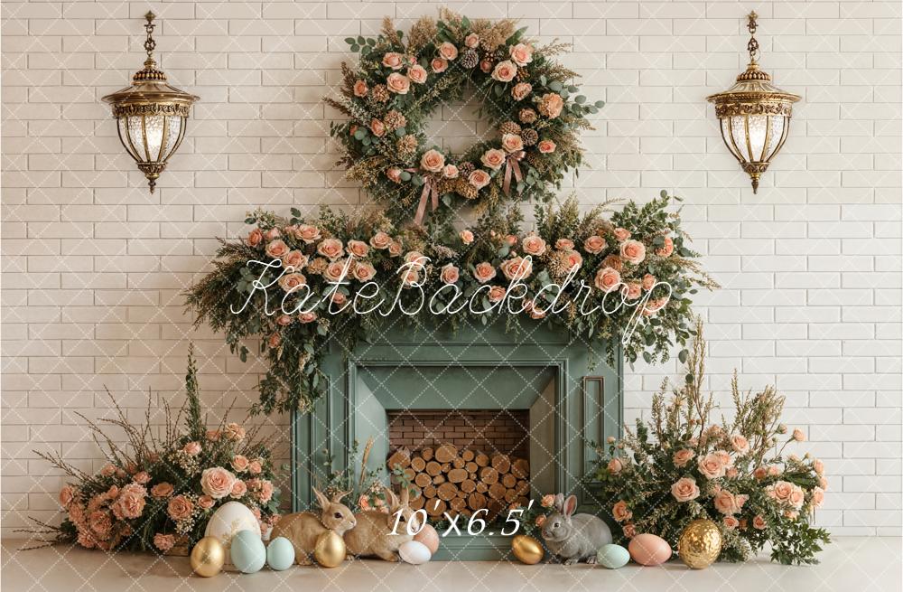 Kate Easter Bunny Floral Fireplace Pastel Eggs Backdrop Designed by Emstselch - Image 4