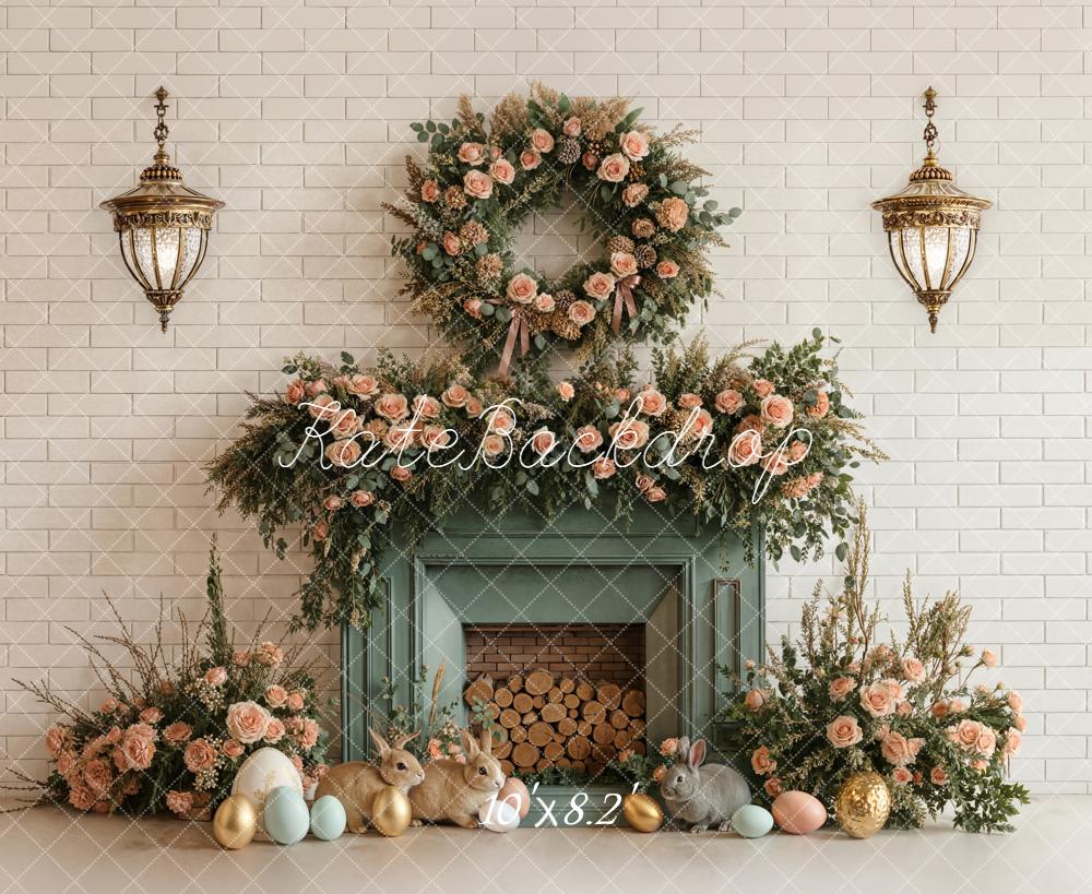 Kate Easter Bunny Floral Fireplace Pastel Eggs Backdrop Designed by Emstselch - Image 6