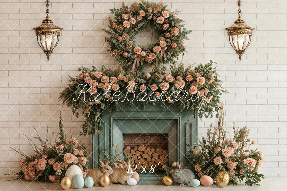 Kate Easter Bunny Floral Fireplace Pastel Eggs Backdrop Designed by Emstselch - Image 8