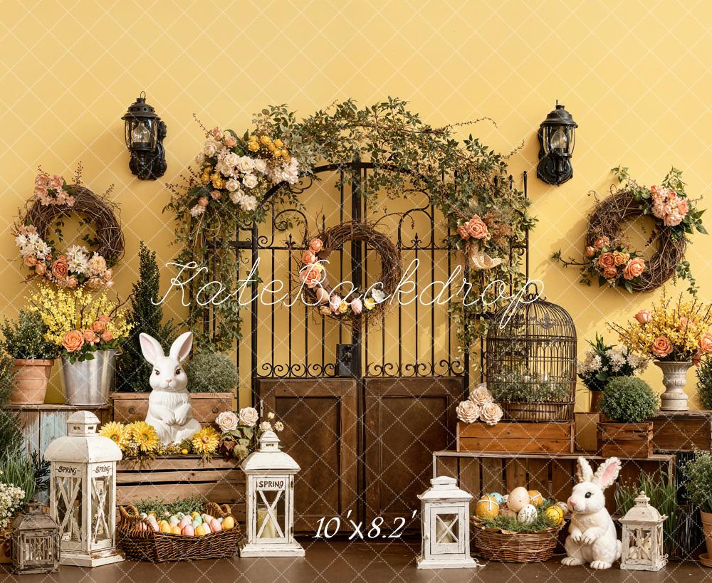 Kate Easter Bunny Floral Garden Gate Fleece Backdrop Designed by Emetselch - Image 3